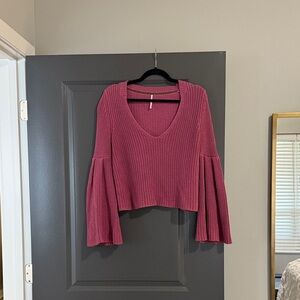 Free People Pink V-Neck Sweater